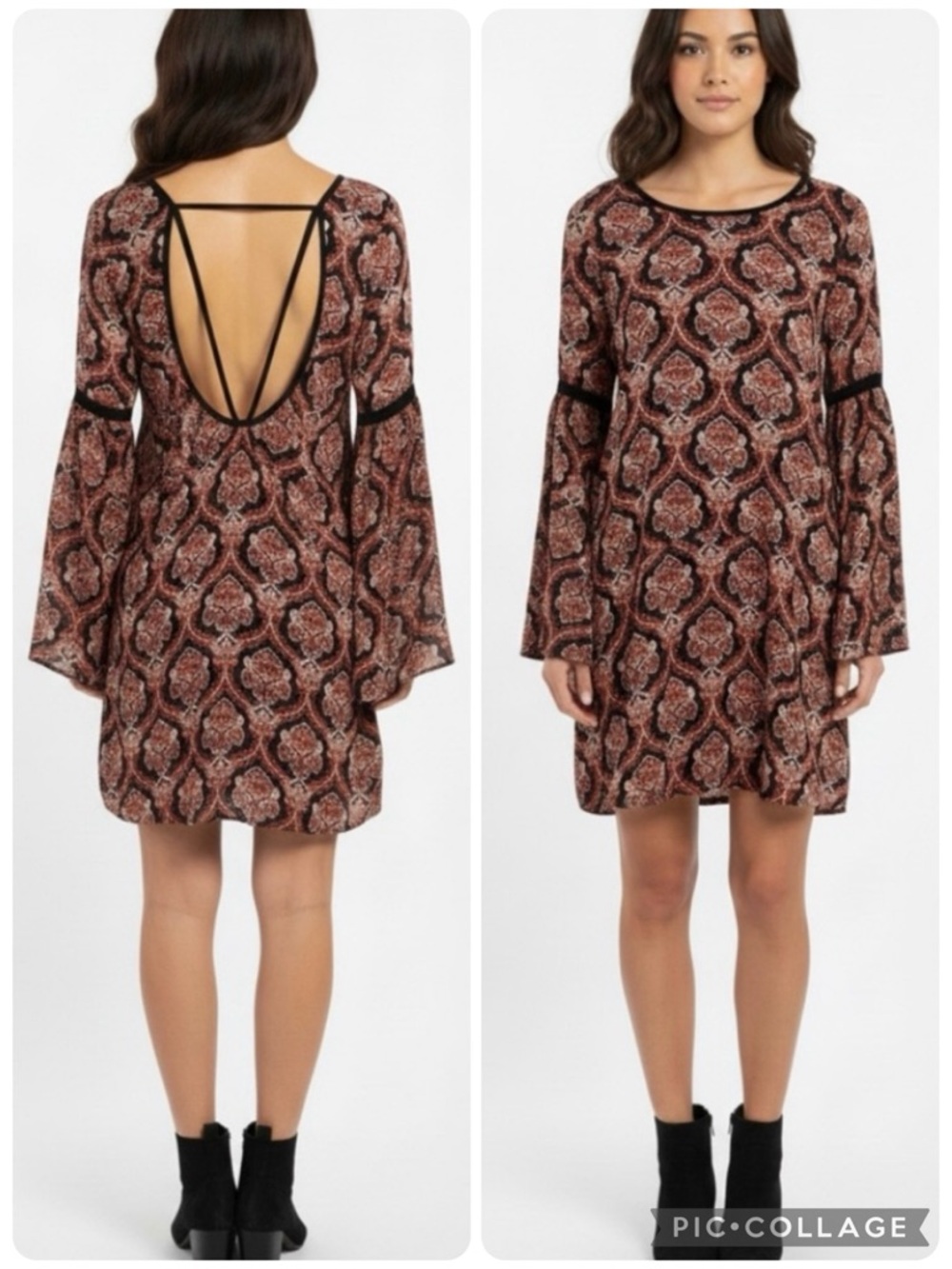 Lovemarks Dress Mini Coral Paisley Strappy Backless NWT M Boho Shift Party Mod